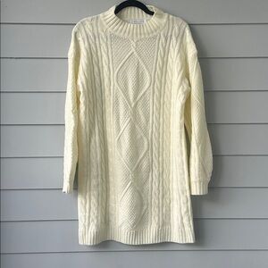 Lime Lush Long Sleeve Cable Knit Sweater Dress - White NWOT